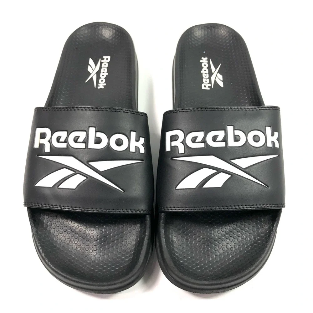 Reebok Black and White Logo Slide Sandals Mens 8/Womens 9